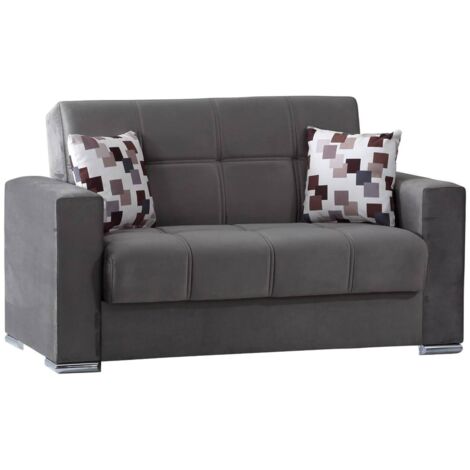 Dmora - Schlafsofa Dgosen, Lineares 2-Sitzer-Container-Schlafsofa, Wohnzimmersofa aus gepolstertem Stoff mit Klick-Klack-Öffnung, 160x85h91 cm, Grau