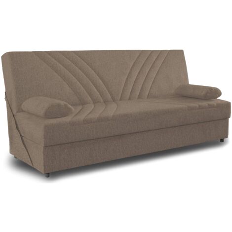 Dmora - Schlafsofa Dmalama, 3-Sitzer-Container-Schlafsofa mit 2 Kissen inklusive, Wohnzimmersofa aus gepolstertem Stoff mit Klick-Klack-Öffnung, 181x81h88 cm, Beige