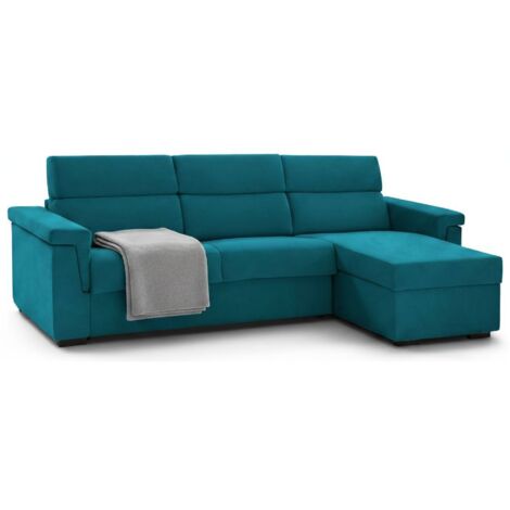 Dmora - Schlafsofa mit Halbinsel Ganzaria, Wandelbares Ecksofa für das Wohnzimmer, gepolstert, abnehmbar, 100 % Made in Italy-Qualität, 285x160 h100 cm, Hellblau