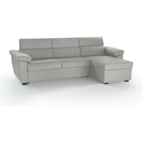 Dmora - Schlafsofa mit Halbinsel Priverno, Verwandelbares Ecksofa für das Wohnzimmer, gepolstert, abnehmbar, 100 % Made in Italy, 285x160 h100 cm, Hellgrau