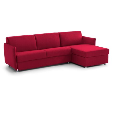 Dmora - Schlafsofa mit Halbinsel Sumirago, Wandelbares Ecksofa für das Wohnzimmer, gepolstert, abnehmbar, 100 % Made in Italy-Qualität, 260x160 h90 cm, Rot