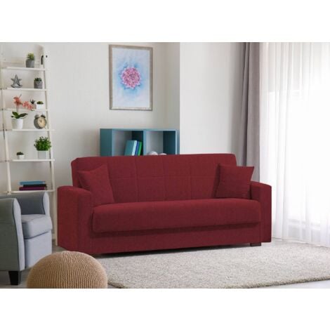 Dmora Schlafsofa Pinto, Lineares 3-Sitzer-Container-Schlafsofa, Wohnzimmersofa aus gepolstertem Stoff mit Klick-Klack-Öffnung, Cm 212x80h87, Rot