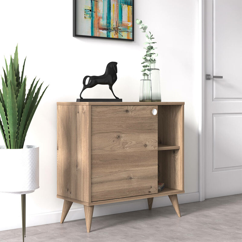 Dmora - Sideboard mit einer Flügeltür und Einlegeböden, 75 x 35 x 74 cm, Eichenfarbe