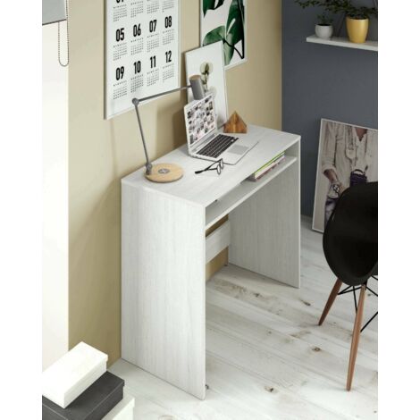 Dmora - Schreibtisch Dmachi, Linearer Schreibtisch mit festem Regal, Arbeits- oder Bürotisch für PC, 79x43h87 cm, Weißer Holzeffekt