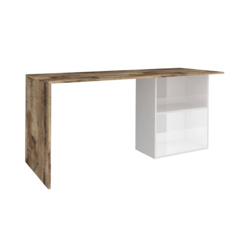 Dmora - Schreibtisch Dmait, Linearer Schreibtisch mit PC-Halterung, Mehrzweck-Bürotisch, platzsparender Schreibtisch, 100 % Made in Italy, 110 x 50 x 75 cm, Weiß glänzend und Ahorn