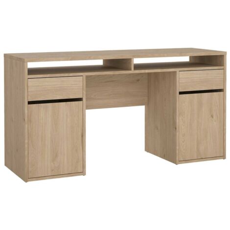 Dmora - Schreibtisch Leepi, Mehrzweckschreibtisch, Bürotisch für PC, Eckschreibtisch, 149x48 h77 cm, Eiche