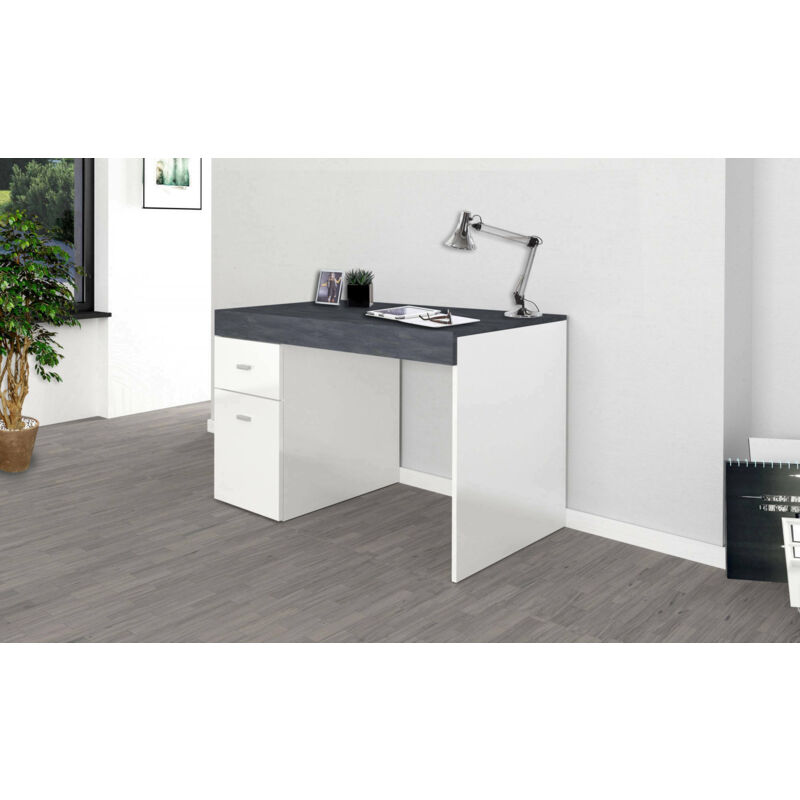 Dmora Schreibtisch mit Schubladen und Aufbewahrungsplatte, Made in Italy, Computertisch, PC-Schreibtisch, cm 100x60h75, Farbe Weiß glänzend und