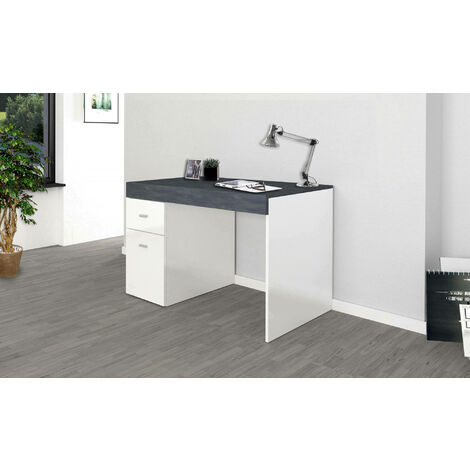 Dmora Schreibtisch mit Schubladen und Aufbewahrungsplatte, Made in Italy, Minimaler Tisch, PC-Schreibtisch, cm 100x60h75, Farbe WeiÃŸ glÃ¤nzend und Aschgrau, mit verstärkter Verpackung