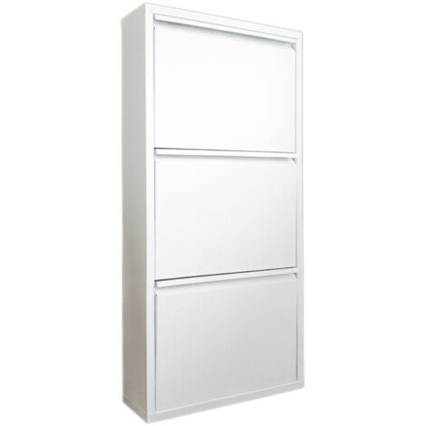 Dmora Schuhschrank aus Metall mit drei Türen mit Klappe, Farbe weiß, Maße 50 x 103 x 15 cm