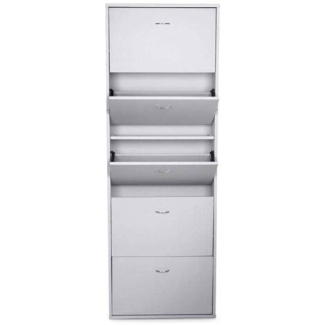 Dmora - Schuhschrank Dnobil, Schuhschrank mit 5 Klapptüren, Schuhregal mit hohem Eingang, Modernes Schuhregal, 70x17h180 cm, Glänzend Weiß