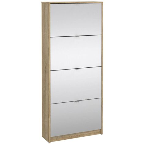Dmora Schuhschrank mit vier Spiegeltüren und doppelter Tiefe, Eichenfarbe, 70,3 x 162 x 24,05 cm