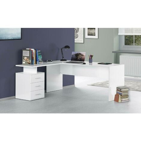 EASYCOMFORT Scrivania Angolare per Computer da Ufficio con Cassettiera  117×83.5×76cm Bianco