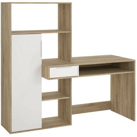 Dmora - Scrivania Annalou, Scrittoio multiuso, Tavolo per ufficio porta PC, Piano di lavoro, 163x60 h155 cm, Quercia e Bianco