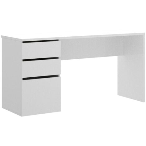 Dmora - Scrivania Ardina, Scrittoio multiuso da ufficio o cameretta, Tavolo da studio lineare con 2 cassetti e 1 anta, 139x60h75 cm, Bianco lucido
