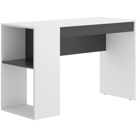 Dmora - Scrivania Arianella, Scrittoio multiuso da ufficio o cameretta, Tavolo da studio lineare con scaffali, 115x50h74 cm, Bianco e Antracite