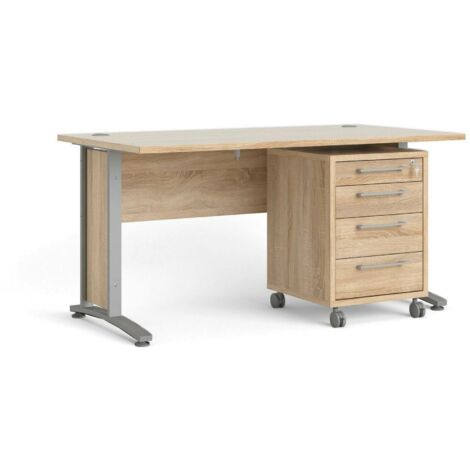 Dmora - Scrivania Azzaro, Scrittoio multiuso, Tavolo per ufficio porta PC, Piano di lavoro, 150x80 h75 cm, Grigio e Quercia
