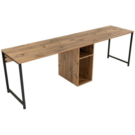 Dmora - Scrivania Caprioli, Scrittoio multiuso, Tavolo per ufficio porta PC, Piano di lavoro, 240x60 h74 cm, Pino e Nero