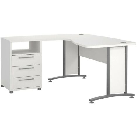 Dmora - Scrivania Estong, Scrittoio multiuso, Tavolo per ufficio porta PC, Piano di lavoro, 159x150 h75 cm, Bianco e Grigio