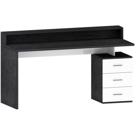 Dmora - Scrivania Flaminia, Scrittoio con sopralzo, Scrivania ufficio multiuso, Scrivania salvaspazio multi posizione, 160x60h90 cm, Bianco e Ardesia