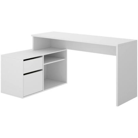 Dmora - Scrivania Gardena, Scrittoio multiposizione da ufficio o cameretta, Tavolo da studio angolare multiuso, 139x92h75 cm, Bianco, con imballo rinforzato
