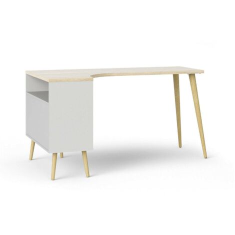 Dmora - Scrivania Katherine, Scrittoio multiuso, Tavolo per ufficio porta PC, Piano di lavoro, 145x81 h76 cm, Bianco e Quercia