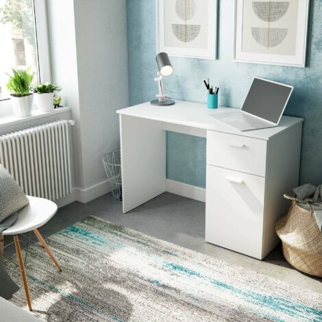 Dmora Scrivania modernaper ufficio e studio con cassetto e anta colore Bianco cm 108x50h73 Scrittoio porta PC Tavolo da computer 