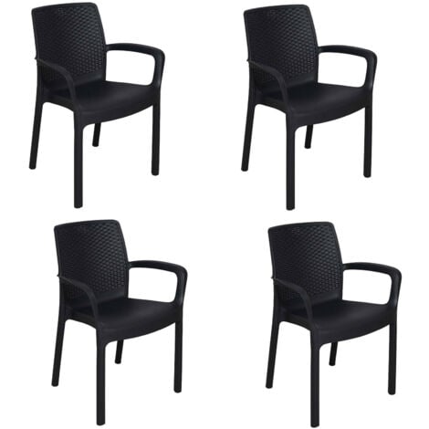 Dmora - Sedia da esterno Anacleto, Sedute da giardino, Sedia per tavolo da pranzo, Poltrona outdoor effetto rattan, 100 % Made in Italy, 54x60h82 cm, Antracite