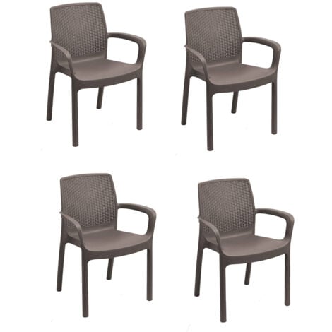 Dmora Sedia da esterno Viterbo, Seduta da giardino, Sedia per tavolo da pranzo, Poltrona outdoor effetto rattan, 100 % Made in Italy, Set da 4, Cm 54x60h82, Marrone, con imballo rinforzato
