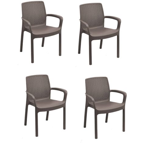 Dmora Sedia da esterno Viterbo, Seduta da giardino, Sedia per tavolo da pranzo, Poltrona outdoor effetto rattan, 100 % Made in Italy, Set da 4, Cm 54x60h82, Marrone, con imballo rinforzato