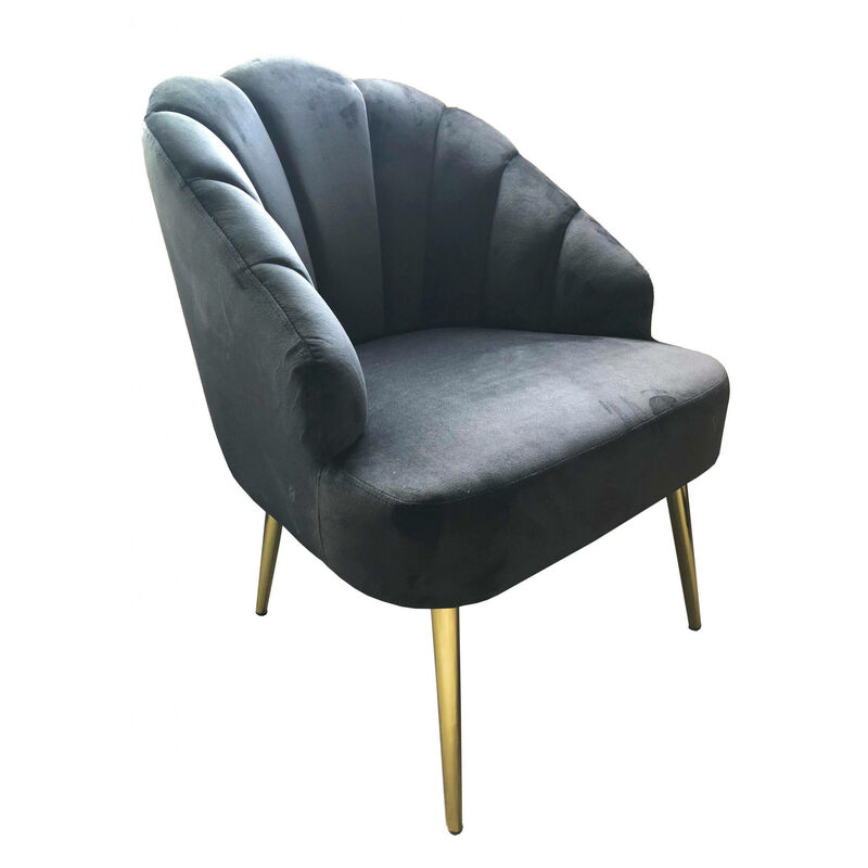 Sessel aus Lärchenholz, Struktur aus Samt und goldenem Metall, schwarze Farbe, Maße 69 x 84 x 65 cm - Dmora