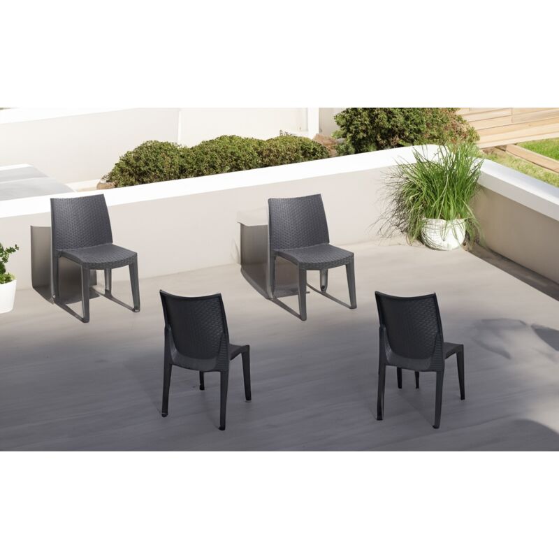 SET de 4 chaises empilables effet rotin, Made in Italy, 48x55x86 cm, Couleur Anthracite - Dmora