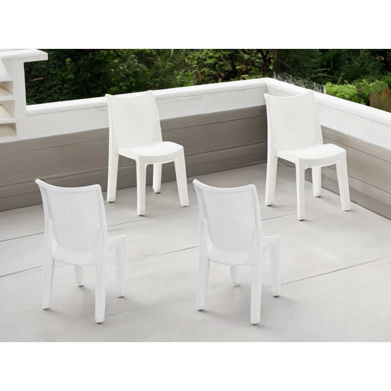 SET de 4 chaises empilables effet rotin, Made in Italy, 48x55x86 cm, Couleur Blanc - Dmora