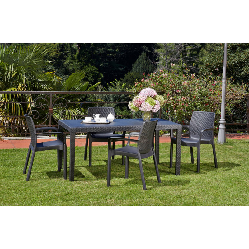 SET de 4 chaises empilables effet rotin, Made in Italy, 60x54x82, Couleur Anthracite - Dmora