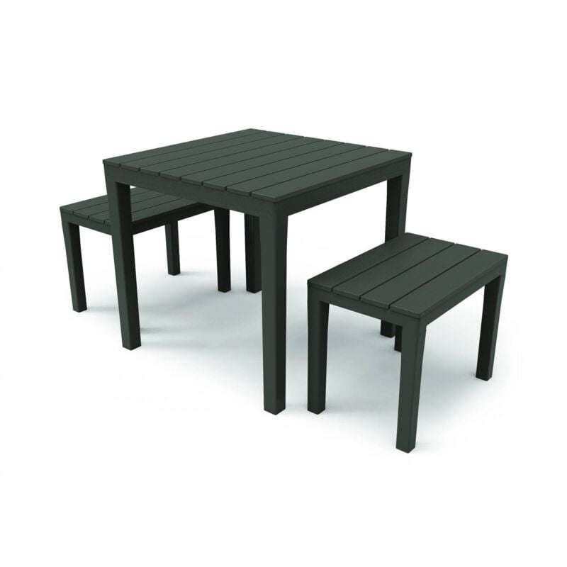 Set salon d'extérieur Dkabash, Ensemble de jardin avec 1 table carrée et 2 bancs, ensemble intérieur et extérieur Pic Nic, 100% Made in Italy,