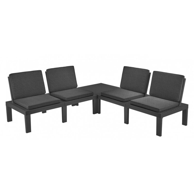 Set salon d'extérieur Dmur, Salon de jardin avec 4 sièges avec dossier et 1 module multifonction, Coin salon avec coussins, 100% Made in Italy,