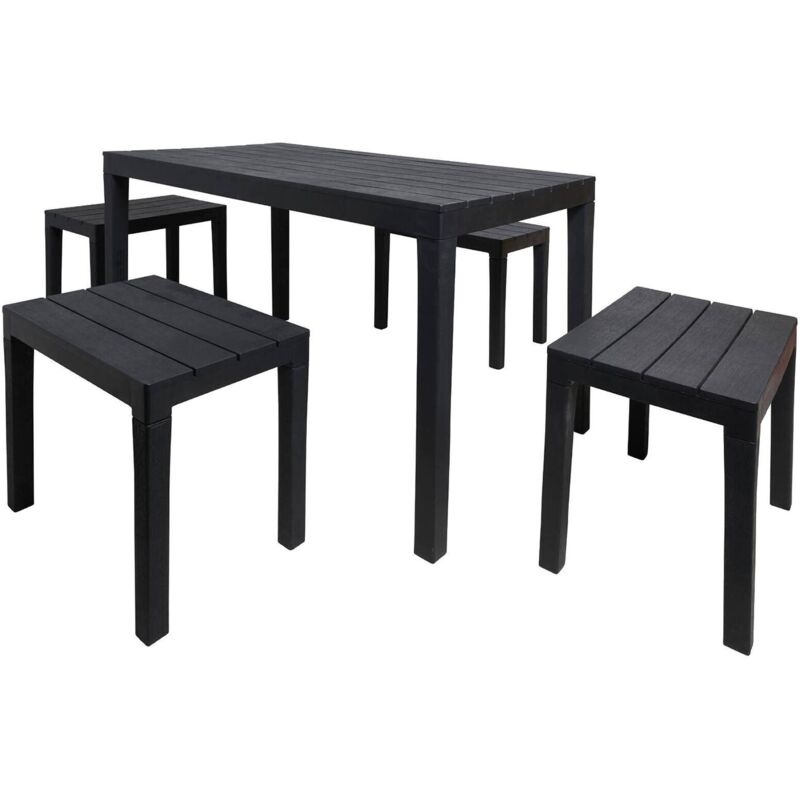 Set salon d'extérieur Dmascar, Ensemble de jardin avec 1 table rectangulaire et 4 bancs, Ensemble Pic Nic intérieur et extérieur, 100% Made in Italy,