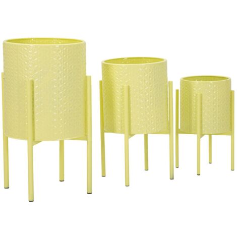 Dmora Set di 3 portavasi Buller, Complemento d'arredo, Articolo Decorativo, Accessorio d'arredo, 36x36 h57 cm, Giallo