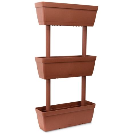 Dmora - Set di 3 vasi Aldunga, Composizione per orto casalingo, Set porta fiori per interno o esterno, 100% Made in Italy, 49x16h100 cm, Marrone