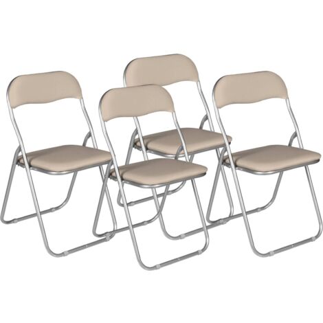 Dmora - Set di 4 sedie pieghevoli Antenore, Poltrona salvaspazio, Sedia per ospiti, Seduta per riunioni in simil ecopelle, 43x47h80 cm, Beige