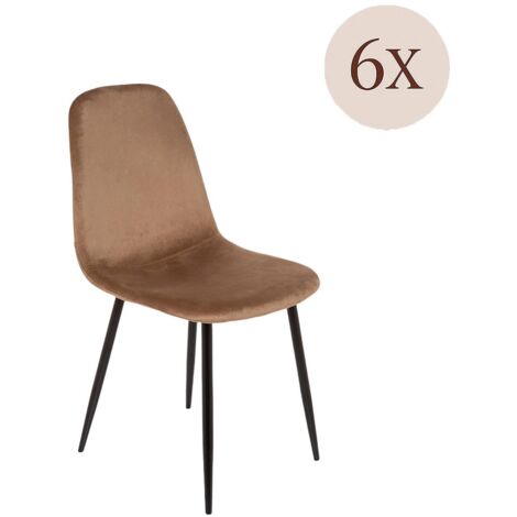 Dmora - Set di 6 sedie Pismo, Poltrona rivestita in velluto, Sedia da pranzo imbottita, Seduta per riunioni, 45x56h87 cm, Sabbia