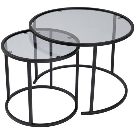 Dmora - Set mit 2 Couchtischen Abbadesse, Niedriger Wohnzimmertisch, Kaffeeregal, Couchtisch für Sofa, 60x60 h43 cm, Schwarz und Grau