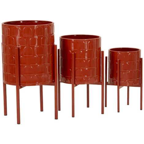 Dmora - Set mit 3 Vasenhaltern Cisterna, Dekorationszubehör, Dekoratives Artikel, Einrichtungszubehör, 36x36 h57 cm, Rot