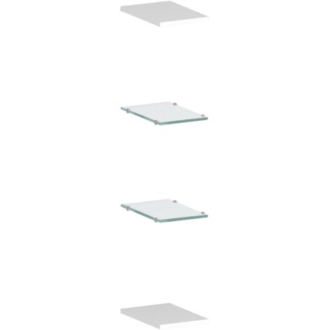 Dmora Set mit 4 Wandregalen, Made in Italy, 2 Regale aus gehärtetem Glas und zwei aus glänzend weißem Laminat, cm 20x27h1,6, Farbe weiß glänzend