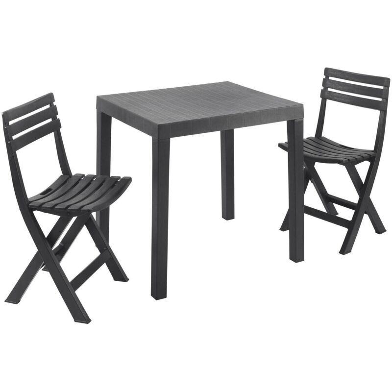 Dmora - Set salon d'extérieur Ortisei, Salon de jardin composé de 1 table rectangulaire et de 2 chaises pliantes, ensemble intérieur et extérieur Pic