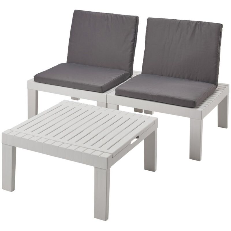 Set salon d'extérieur Dbaggi, Salon de jardin avec 2 sièges avec dossier et 1 module multifonctionnel, Coin salon avec coussins, 100% Made in Italy,