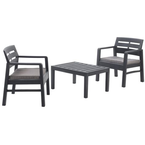 Dmora - Set salotto da esterno Alfio, Composizione da giardino con 2 poltrone e 1 tavolino, Salottino indoor e outdoor con cuscini, 100% Made in Italy, Antracite