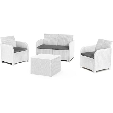 Dmora - Set salotto da esterno Barrhead, Salottino outdoor, Set da balcone o giardino, Composizione soggiorno per esterni, 113x65 h74 cm, Bianco