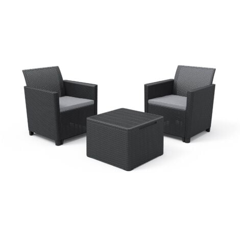 Dmora - Set salotto da esterno Barrie, Salottino outdoor, Set da balcone o giardino, Composizione soggiorno per esterni, 64x65 h74 cm, Antracite