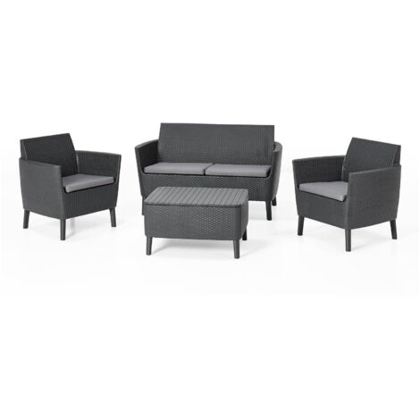Dmora - Set salotto da esterno Butera, Salottino outdoor, Set da balcone o giardino, Composizione soggiorno per esterni, 133x67 h76 cm, Antracite