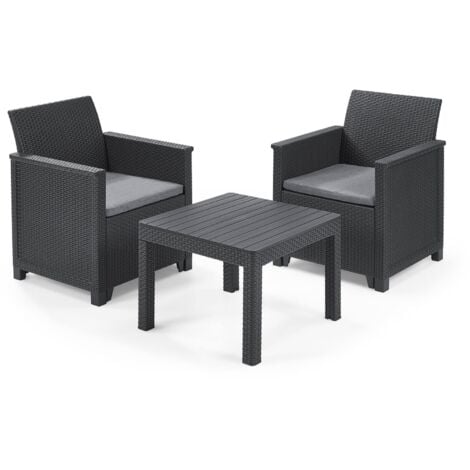 Dmora - Set salotto da esterno Caluso, Salottino outdoor, Set da balcone o giardino, Composizione soggiorno per esterni, 65x63 h74 cm, Antracite